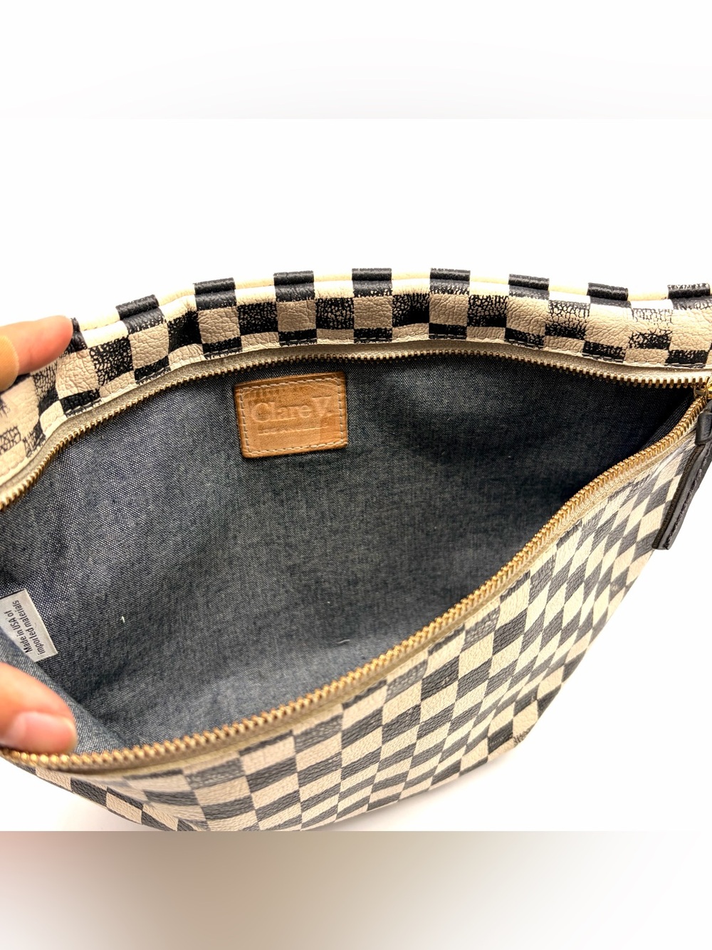 Clare V Black & Cream Leather Checkered Crossbody Belt Waist Bag Medium - Picture 5 of 5